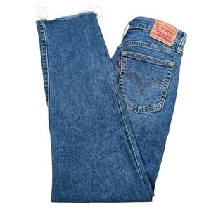 Levis Women 27 Wedgie Straight Button Fly Distressed Knee Fringe Hem Jeans